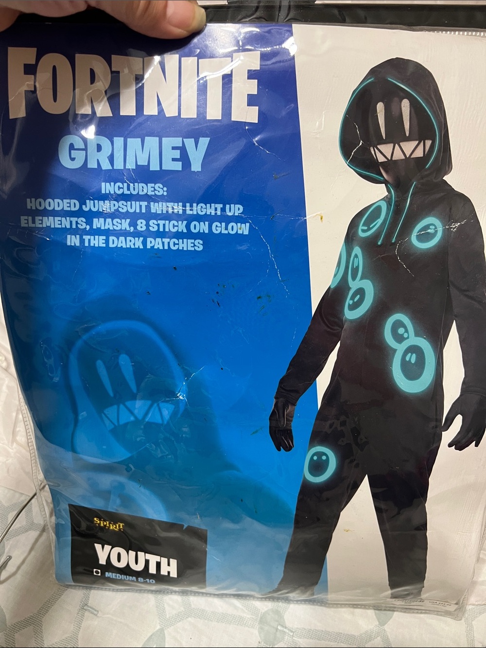 Fortnite Grimey Costume Glow in the dark Hood battery Operated Medium 8/10